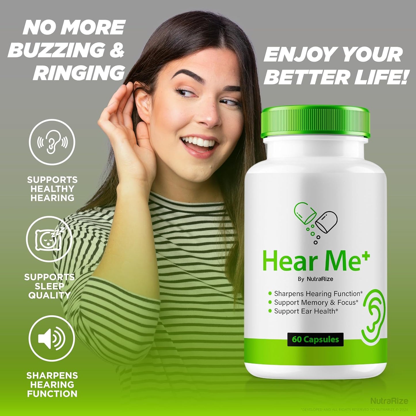 NutraRize Hear Me+ Capsules (2 Pack) for Healthy Hearing - Natural Ear Support Formula - Premium Ear Health Supplement with 120 Capsules