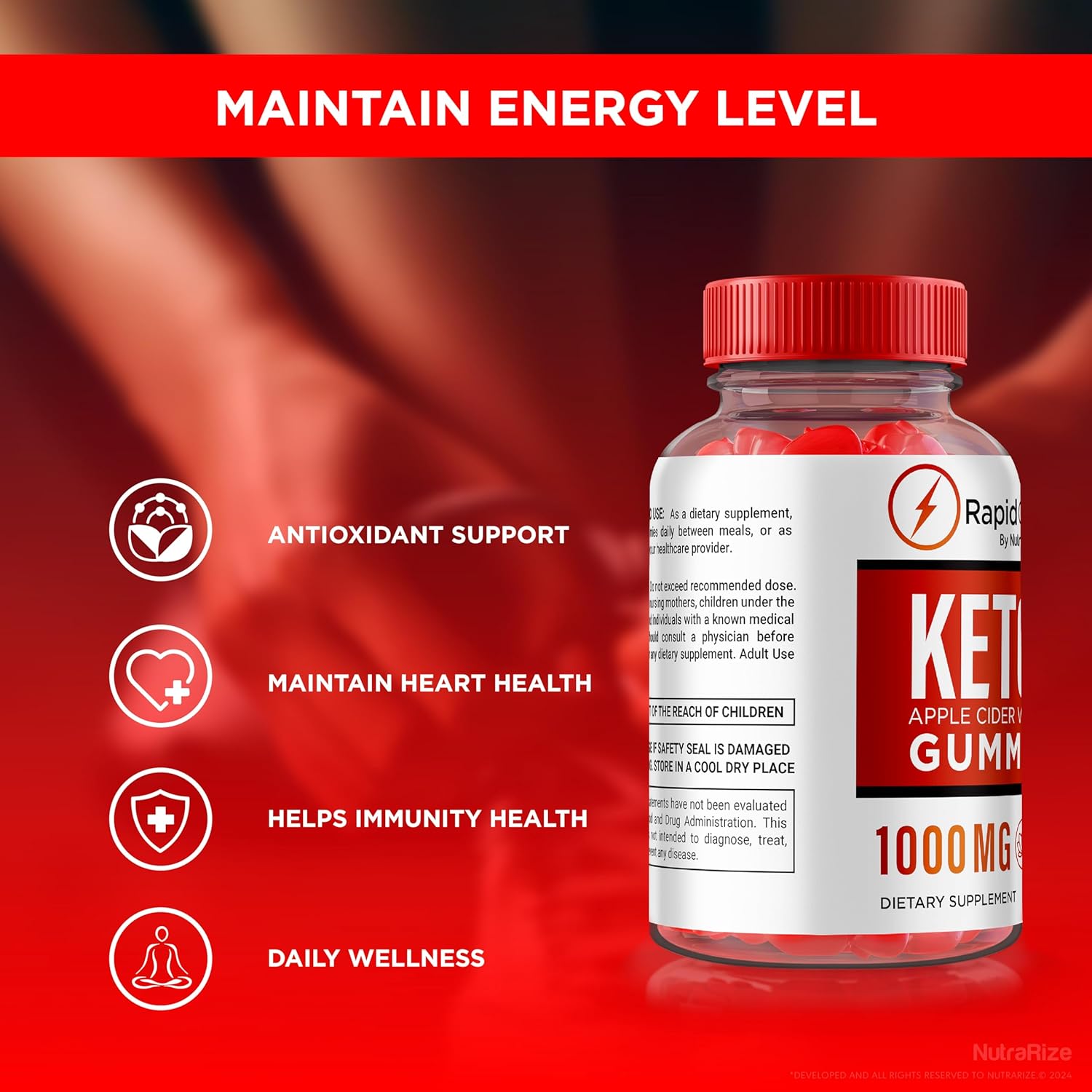 NutraRize Keto + ACV Gummies Pack - Natural Apple Cider Vinegar Formula for Overall Health - 120 Gummies to Support Keto Diet