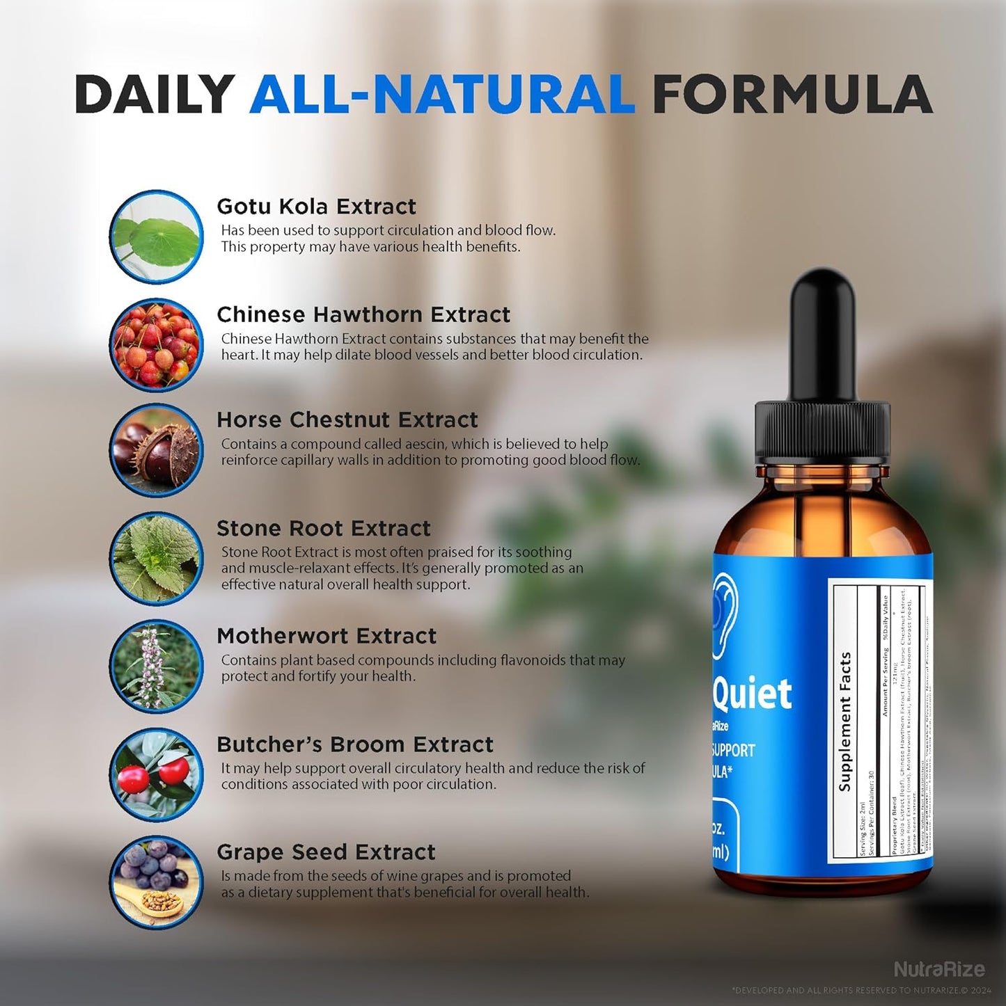 NutraRize NeuroQuiet Drops - Cognitive Performance Support Formula, Natural Hearing Health Maintenance - 30 Servings