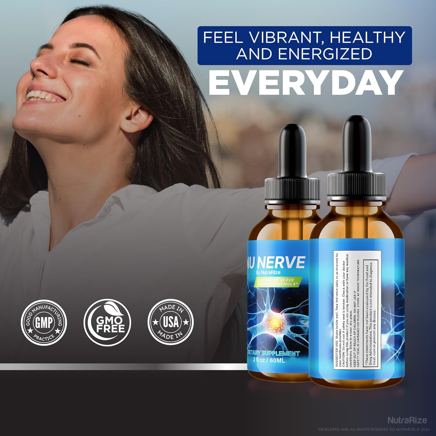 NutraRize Nu Nerve Drops - Natural Supplement for Healthy Nerve Growth, Official Reviews - 30 Servings