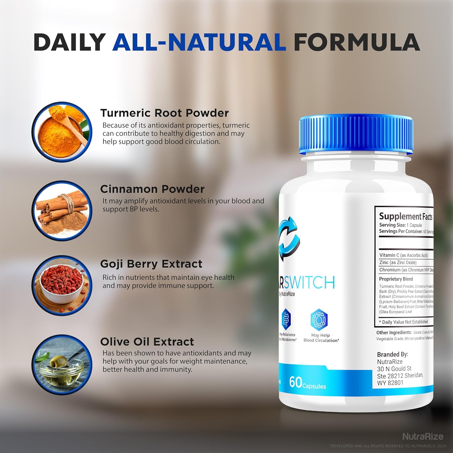 NutraRize Sugar Switch Pills (2 Pack) - All-Natural Blood Formula for Healthy Sugar Levels - SugarSwitch 24 Supplement with 2 Pectin Reviews (120 Capsules)