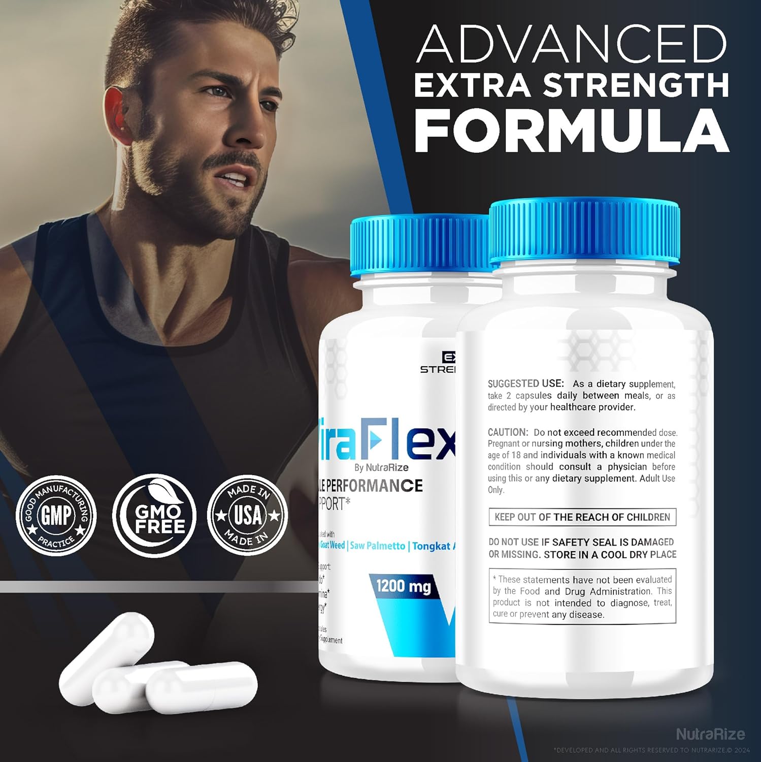 NutraRize ViraFlexx for Men Pro Capsules 500mg - Pack of 3, Natural Male Performance Support Supplement, Overall Health Boost