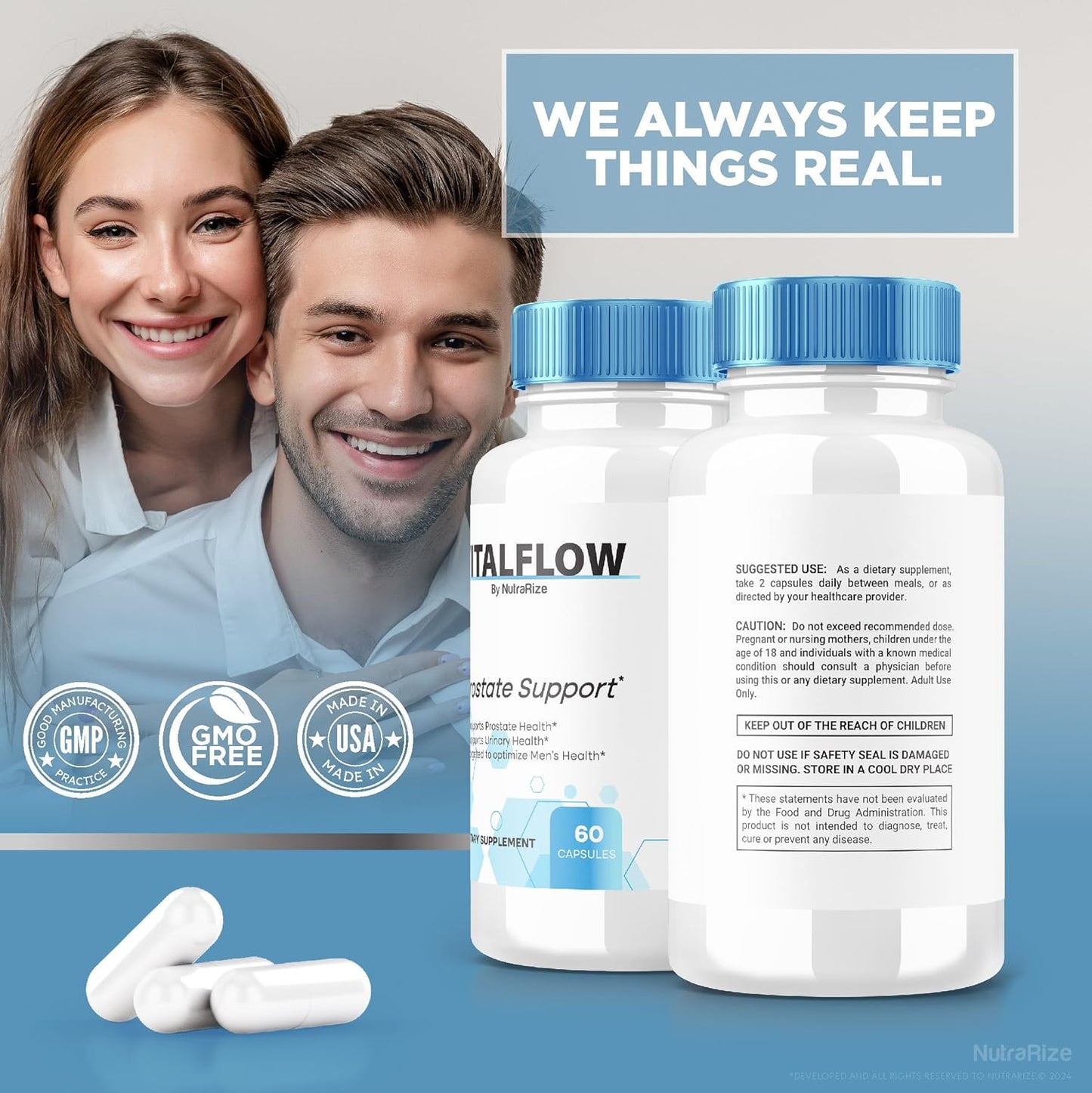 NutraRize VitalFlow Capsules (3 Pack) - Official Prostate Support Formula for Wellness - Maximum Strength (180 Capsules)