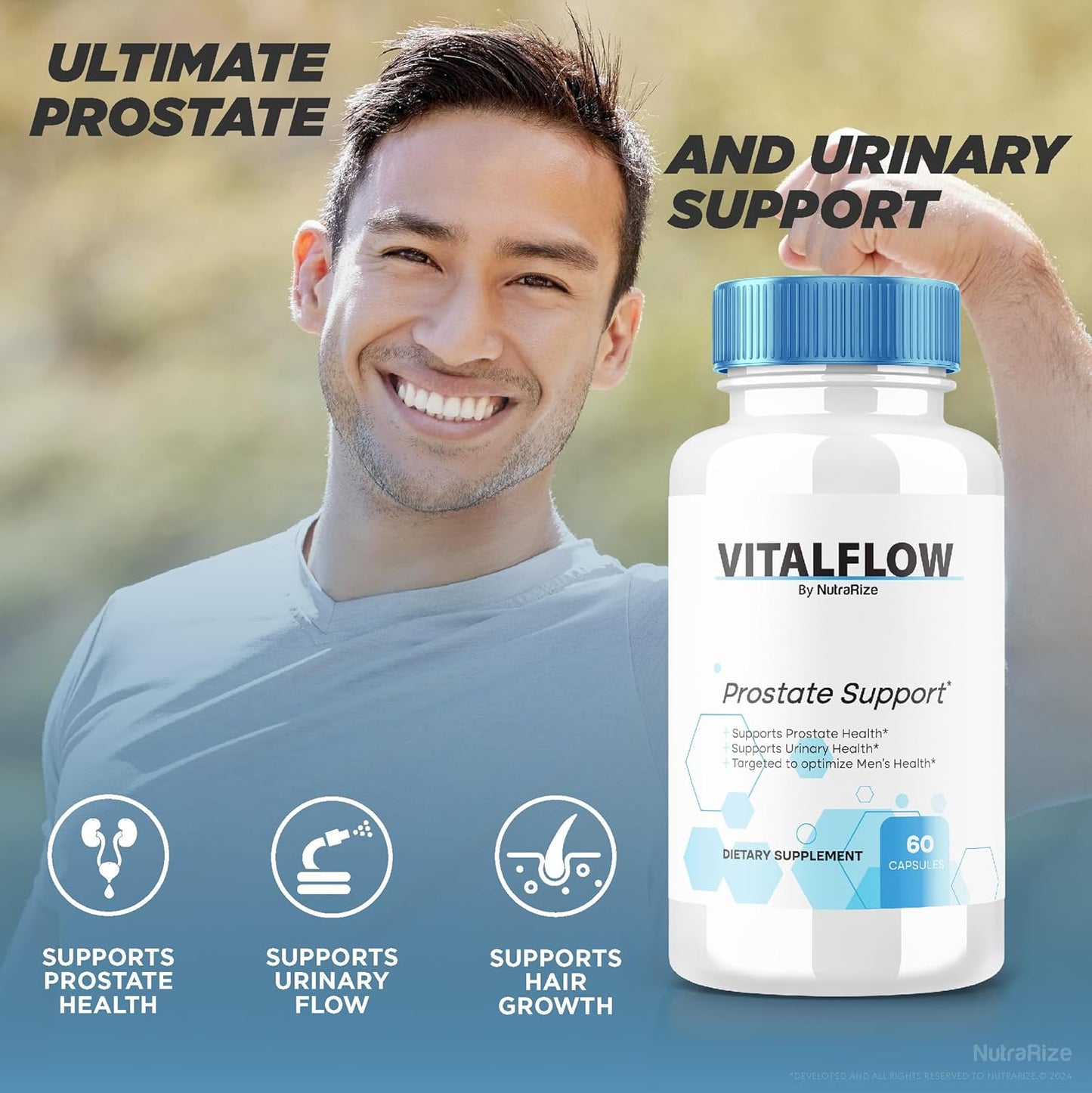 NutraRize VitalFlow Capsules (3 Pack) - Official Prostate Support Formula for Wellness - Maximum Strength (180 Capsules)