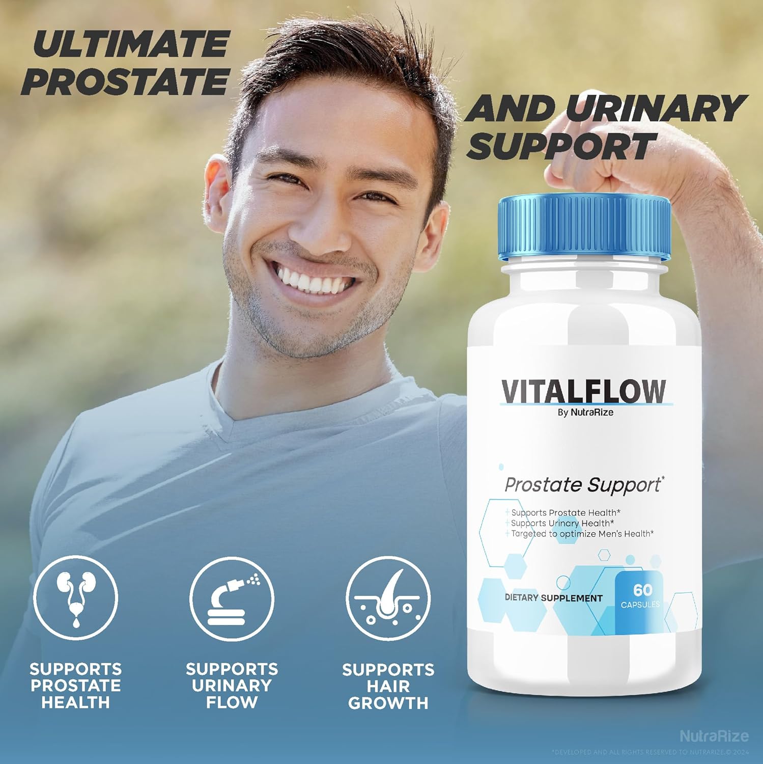 NutraRize VitalFlow Capsules (3 Pack) - Official Prostate Support Formula for Wellness - Maximum Strength (180 Capsules)