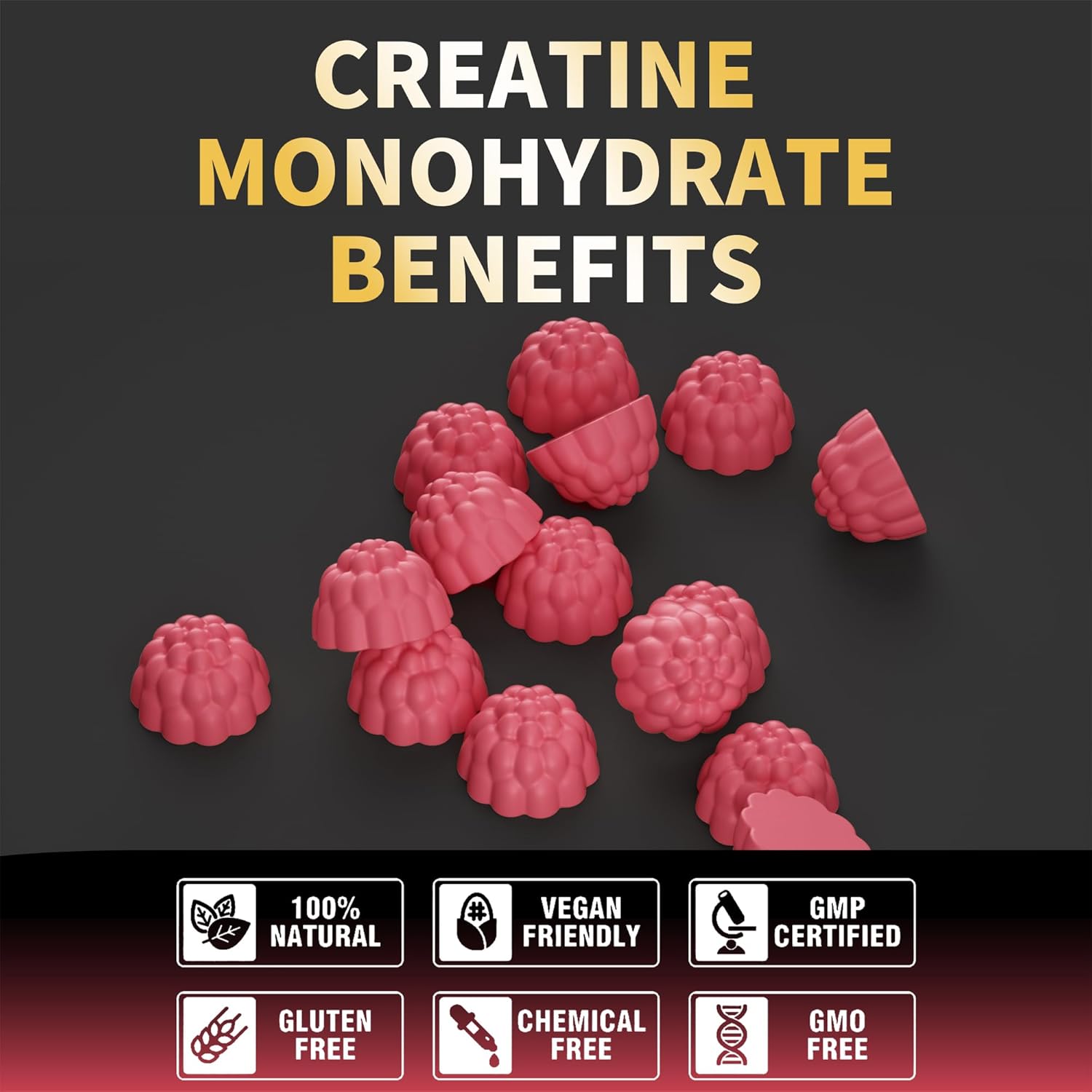 Nutravita Creatine Monohydrate Gummies - 5g per Serving - Sugar Free, Vegan, Raspberry Flavor - 120 Gummies for Men & Women
