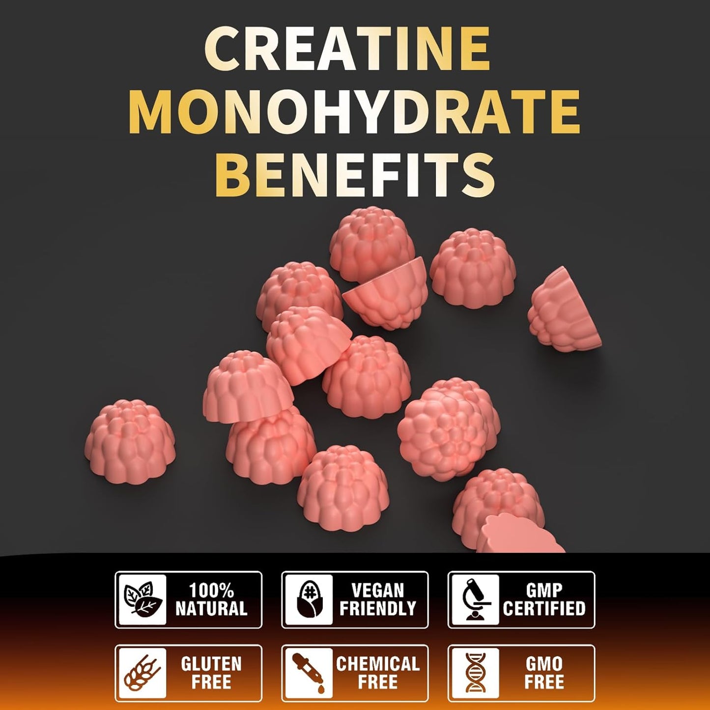 Nutravita Creatine Monohydrate Gummies - 5g per Serving, Vegan, Strawberry Flavor - 120 Count for Men & Women