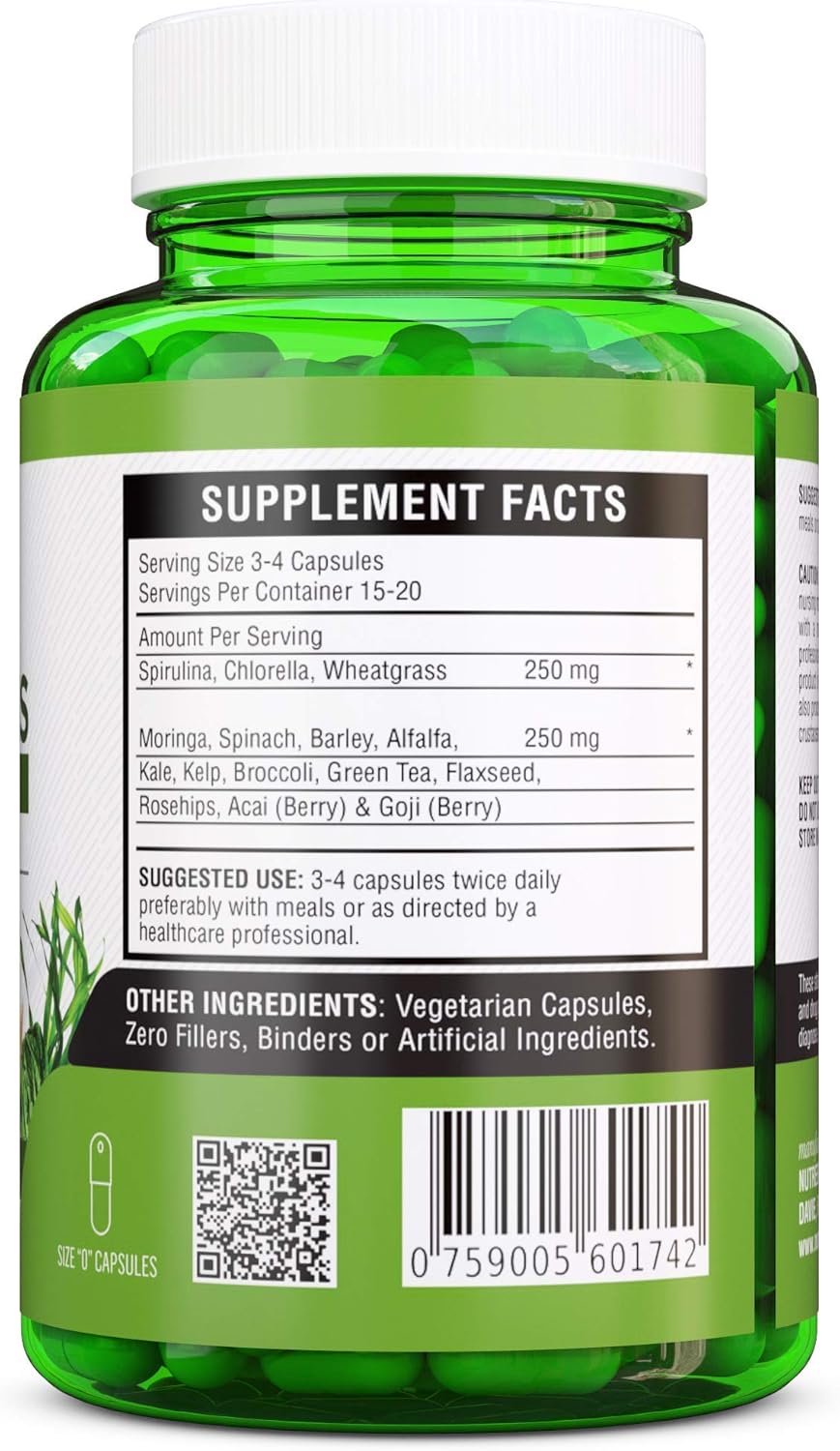 NutreeVit SuperGreens Powder - Spirulina, Chlorella, Wheatgrass - Nutrient-Rich Green Superfood Blend