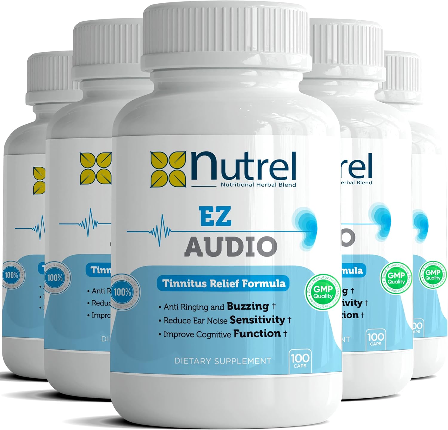 Nutrel Ez Audio - Advanced Hearing Support Capsules for Tinnitus Relief - Calm Ear and Reduce Ringing - 100 Capsules