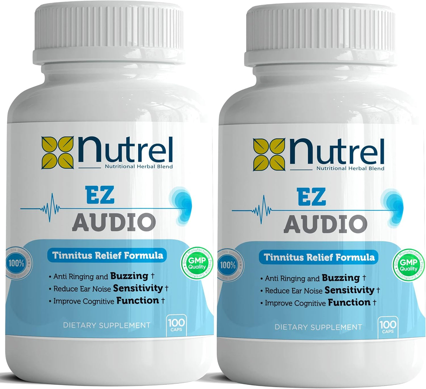 Nutrel Ez Audio - Advanced Hearing Support Capsules for Tinnitus Relief - Calm Ear and Reduce Ringing - 100 Capsules