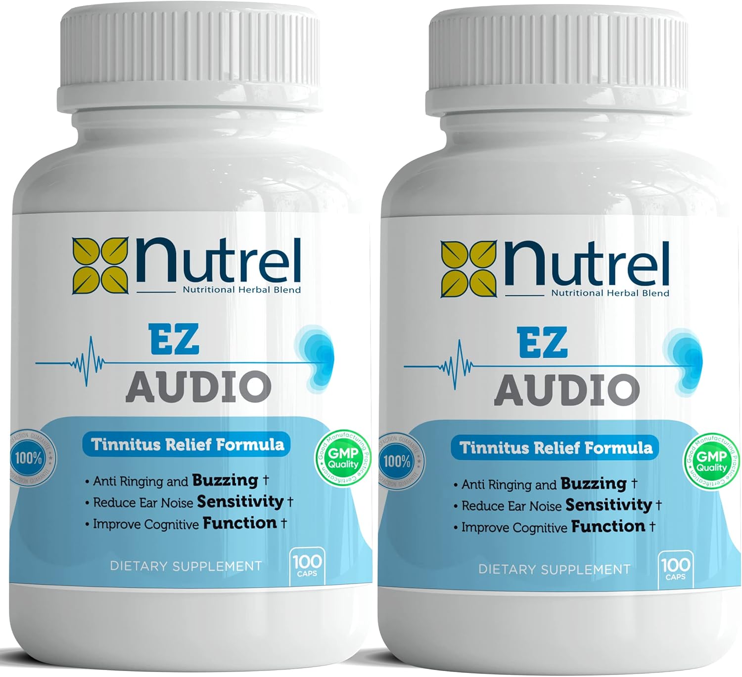 Nutrel Ez Audio - Advanced Hearing Support Capsules for Tinnitus Relief - Calm Ear and Reduce Ringing - 100 Capsules
