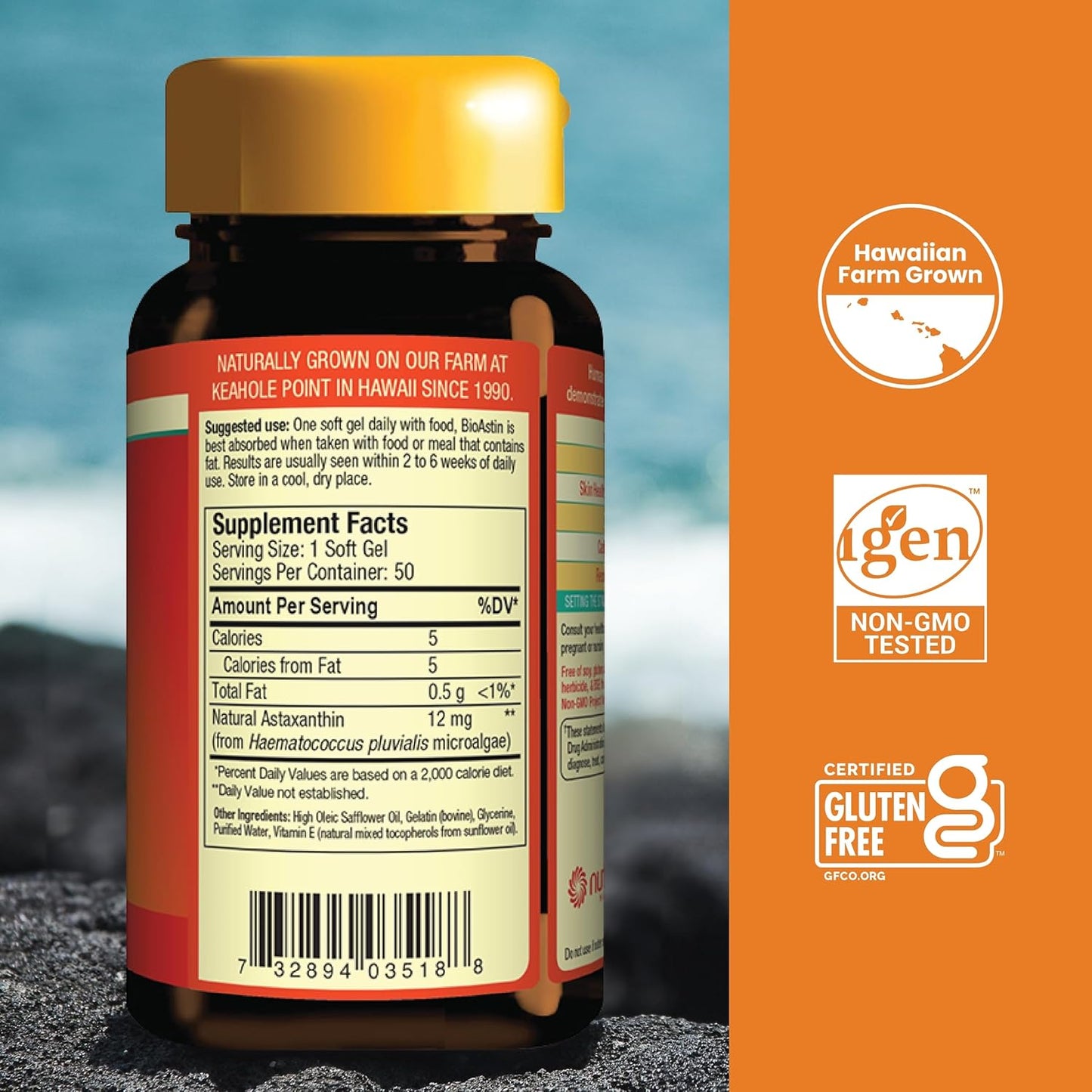 Nutrex Hawaii BioAstin Astaxanthin 12mg - 50 Softgels - Premium Antioxidant Supplement for Eye, Skin, Joint & Immune Health - Non-GMO & Gluten-Free