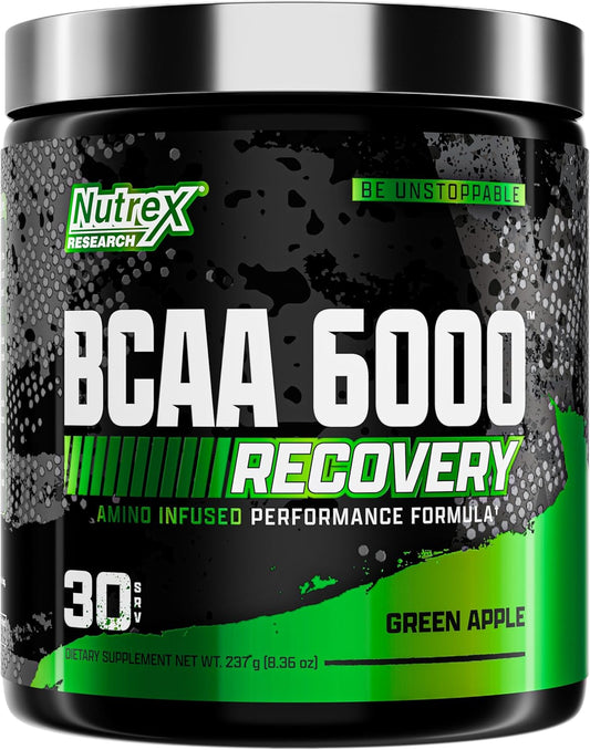 Nutrex Research BCAA Powder 6000 Amino Acid Supplement - 6g BCAAs for Post-Workout Recovery & Muscle Growth - Amino Energy Drink (Green Apple, 30 Servings)