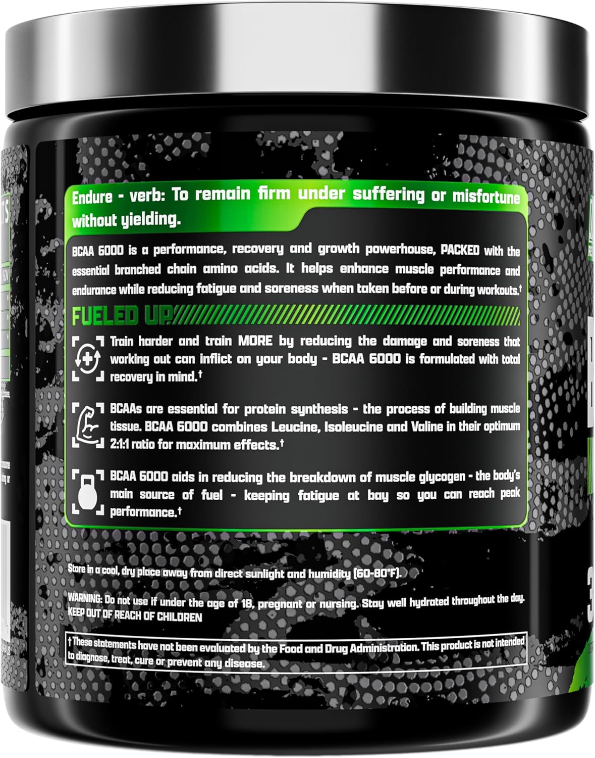 Nutrex Research BCAA Powder 6000 Amino Acid Supplement - 6g BCAAs for Post-Workout Recovery & Muscle Growth - Amino Energy Drink (Green Apple, 30 Servings)