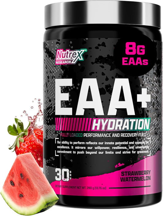 Nutrex Research EAA Hydration: Essential Amino Acids + Electrolytes for Muscle Recovery, Strength, and Endurance - Strawberry Watermelon Flavor - 30 Servings