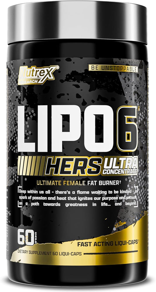 Nutrex Research Lipo-6 Black Hers Ultra Concentrate - Weight Loss Pills for Women with Hair, Skin, & Nails Support (60 Pills)