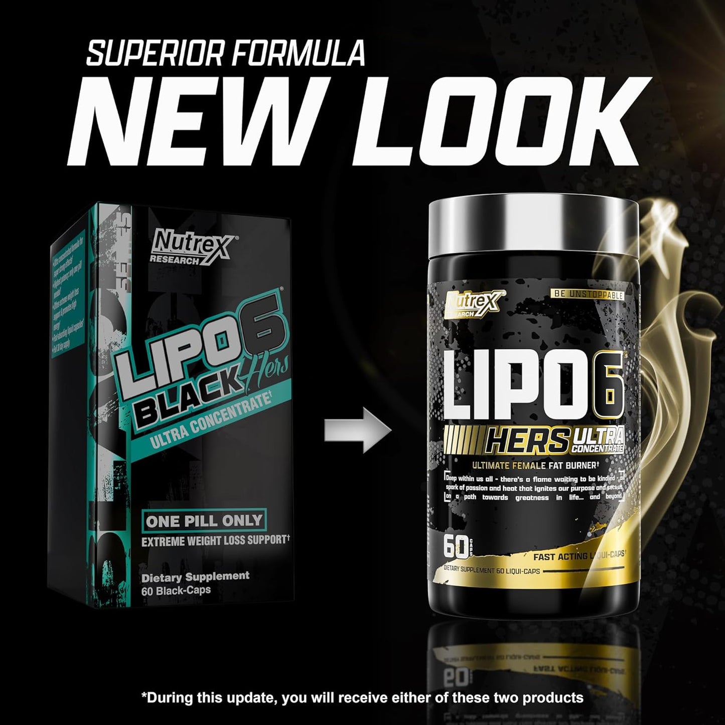 Nutrex Research Lipo-6 Black Hers Ultra Concentrate - Weight Loss Pills for Women with Hair, Skin, & Nails Support (60 Pills)