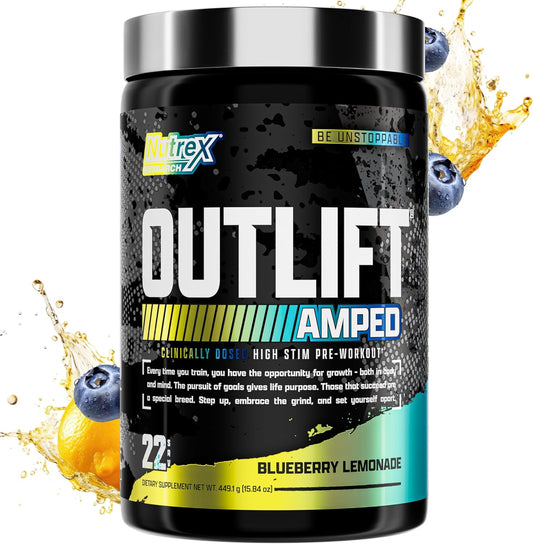 Nutrex Research OUTLIFT Amped Max Dosed Pre Workout Powder - Blueberry Lemonade Flavor