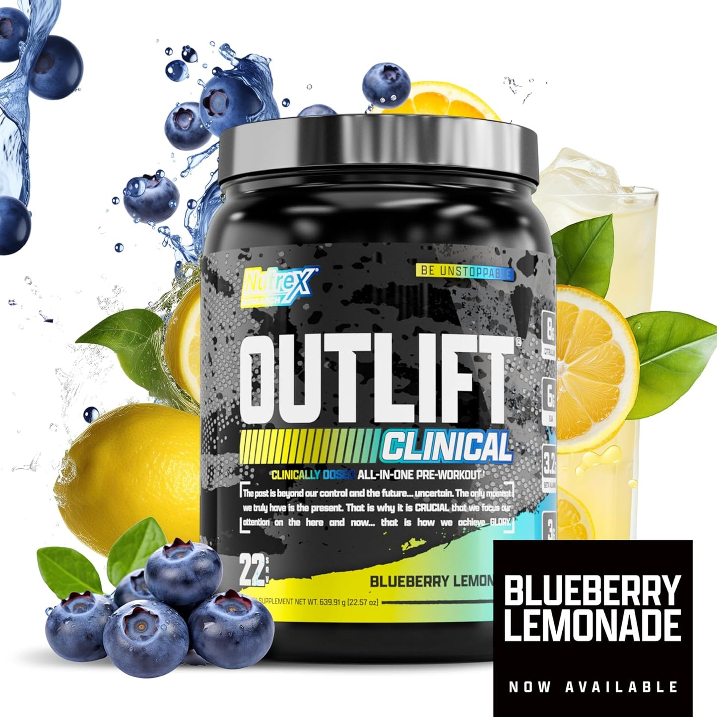 Nutrex Research Outlift Clinical Pre Workout Powder - Clinically Dosed with Creatine, Citrulline, EAA for Energy, Performance, Pump - Men & Women - 22 Servings, Blueberry Lemonade