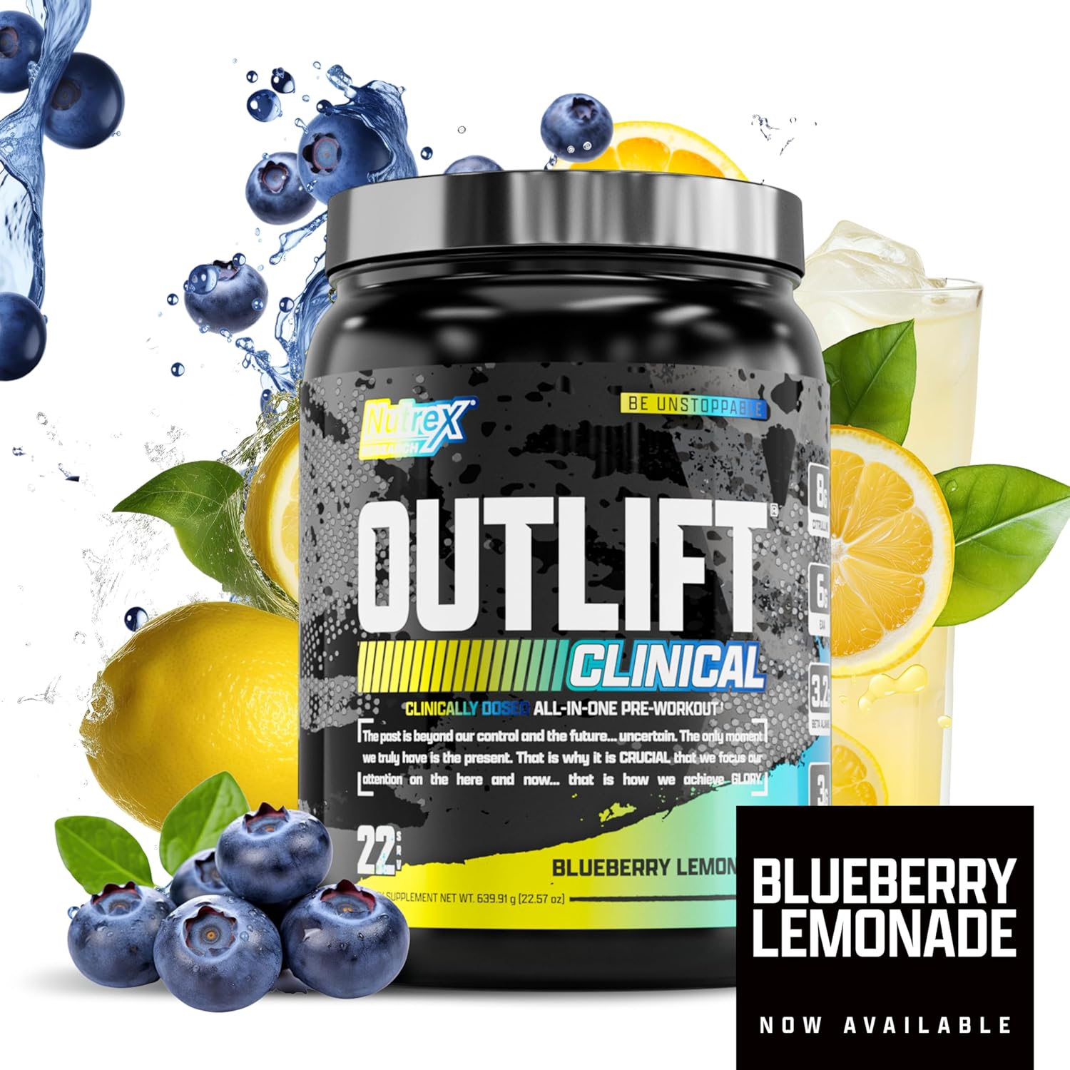 Nutrex Research Outlift Clinical Pre Workout Powder - Clinically Dosed with Creatine, Citrulline, EAA for Energy, Performance, Pump - Men & Women - 22 Servings, Blueberry Lemonade