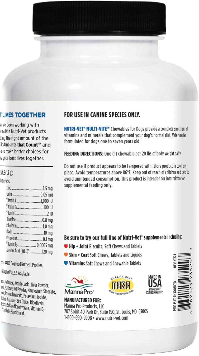 Nutri-Vet Adult Dog Multi-Vite Chewables | 180 Count | Vitamins & Minerals for Balanced Diet