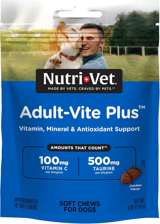 Nutri-Vet Adult-Vite Plus Soft Chews for Dogs - 70 Count - 6 Ounces - Everyday Health Support with Vitamins & Minerals