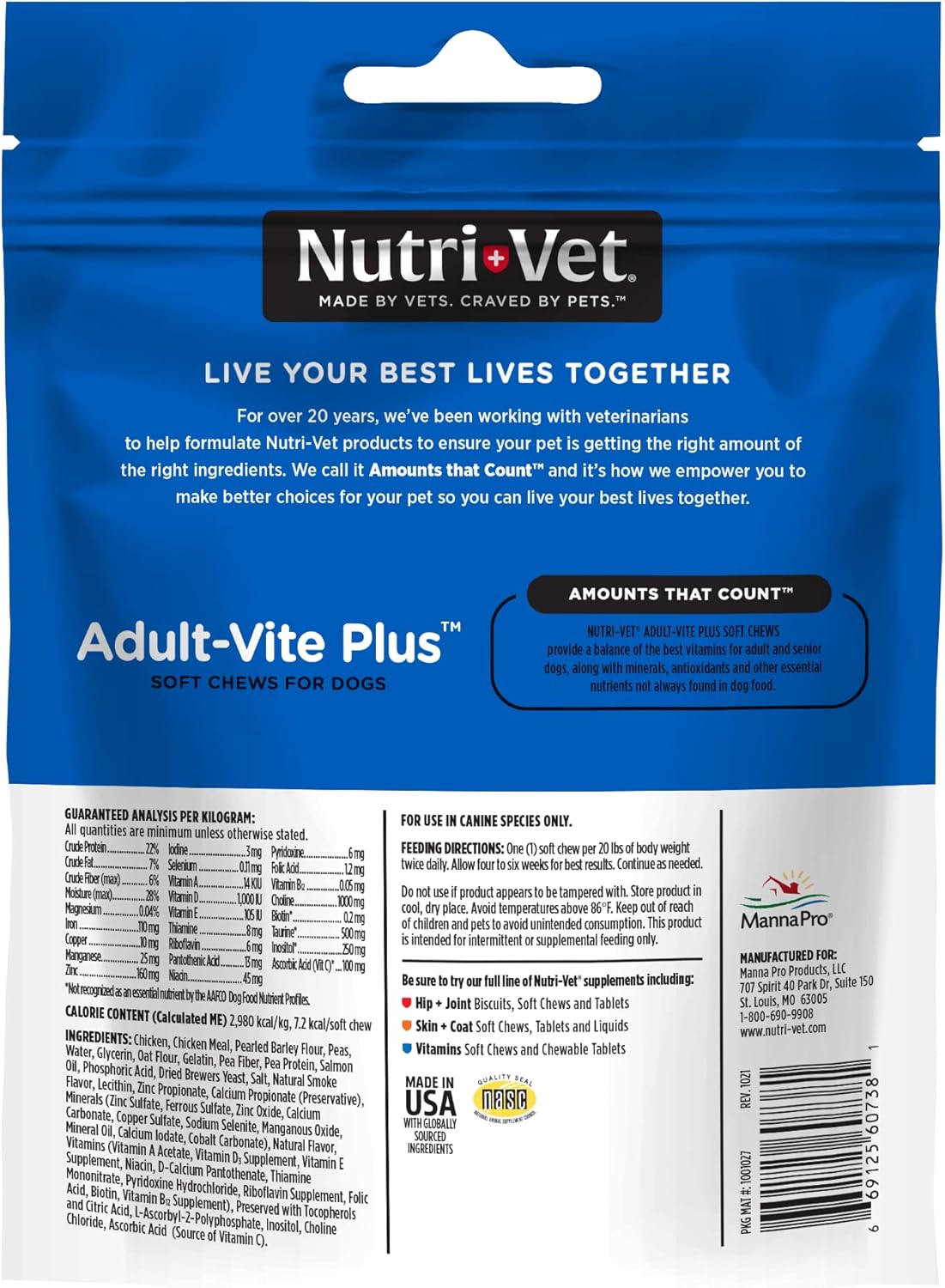 Nutri-Vet Adult-Vite Plus Soft Chews for Dogs - 70 Count - 6 Ounces - Everyday Health Support with Vitamins & Minerals