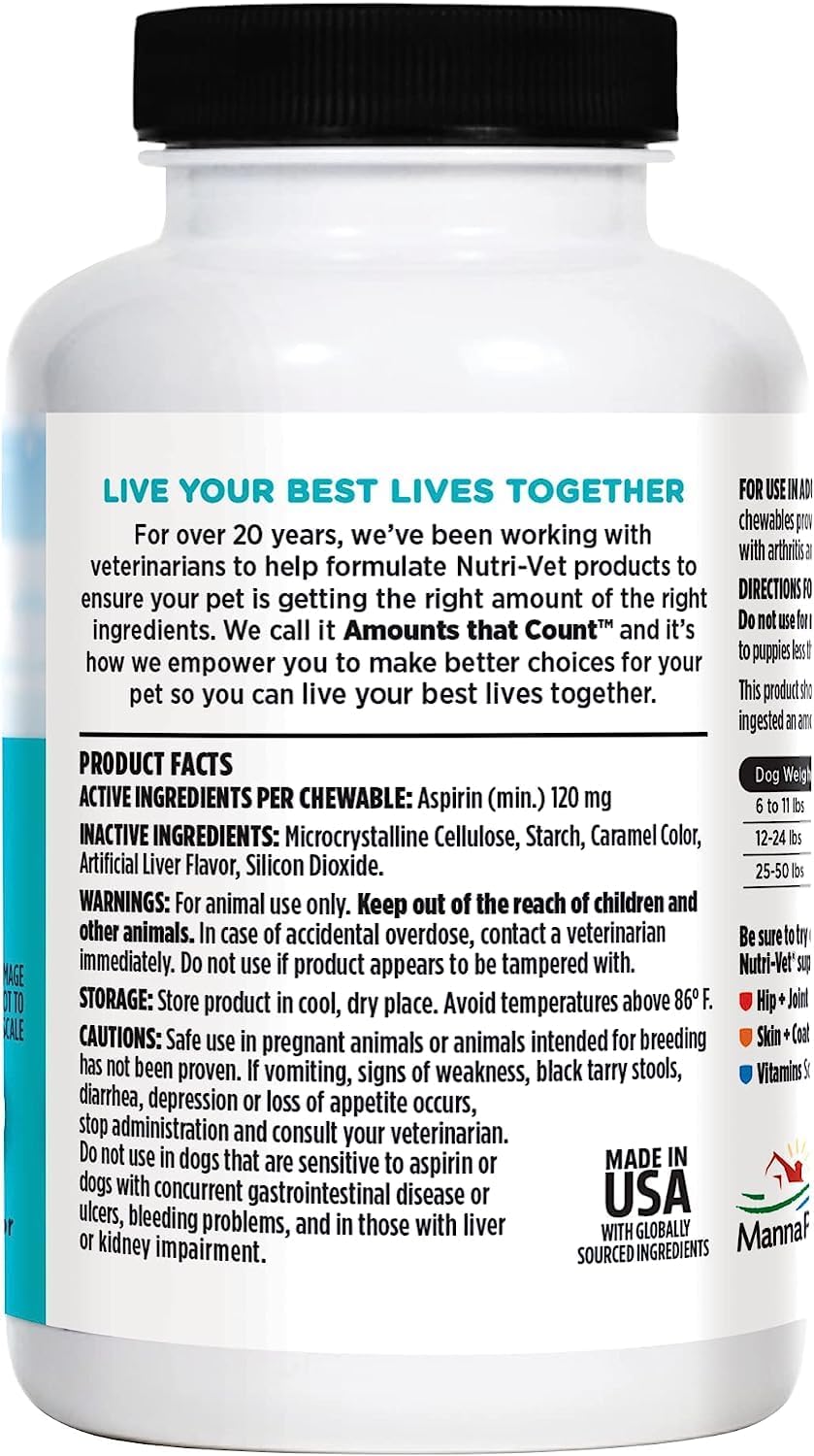 Nutri-Vet K9 Dog Aspirin 100ct - Small Breed Pain Relief Tablets