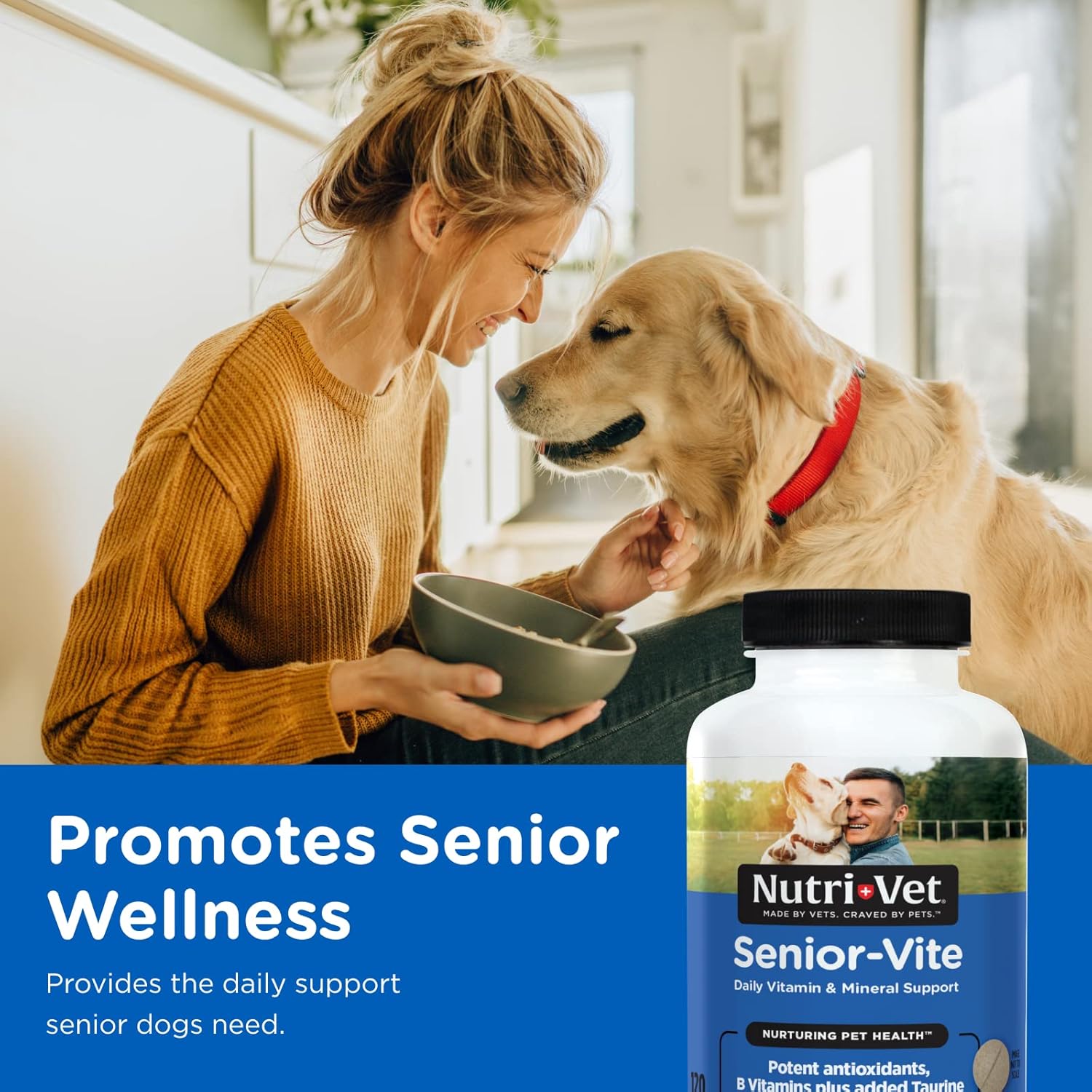 Nutri-Vet Senior Dog Vitamins - 120 Chewable Tablets for Daily Nutritional Support in Maintaining Peak Condition