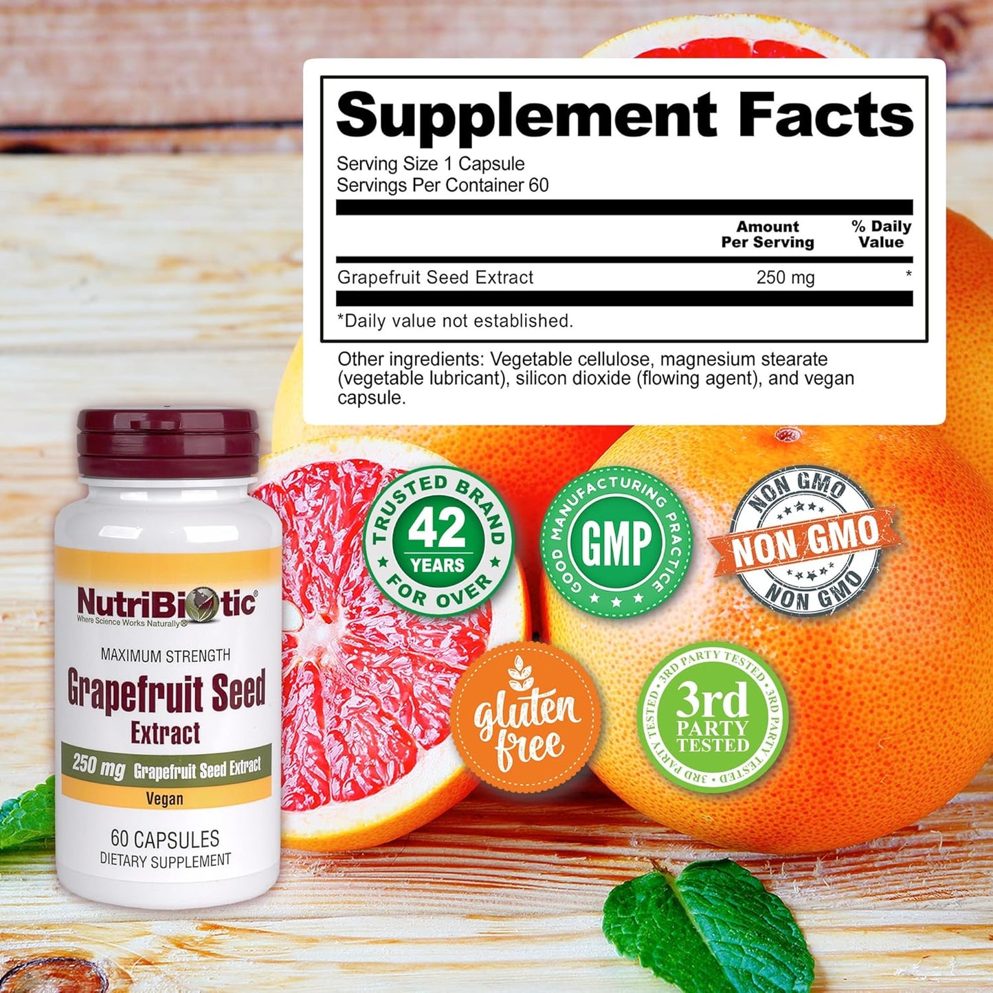 NutriBiotic Grapefruit Seed Extract Capsules 250mg - 60 Count, High Potency with Bioflavonoids