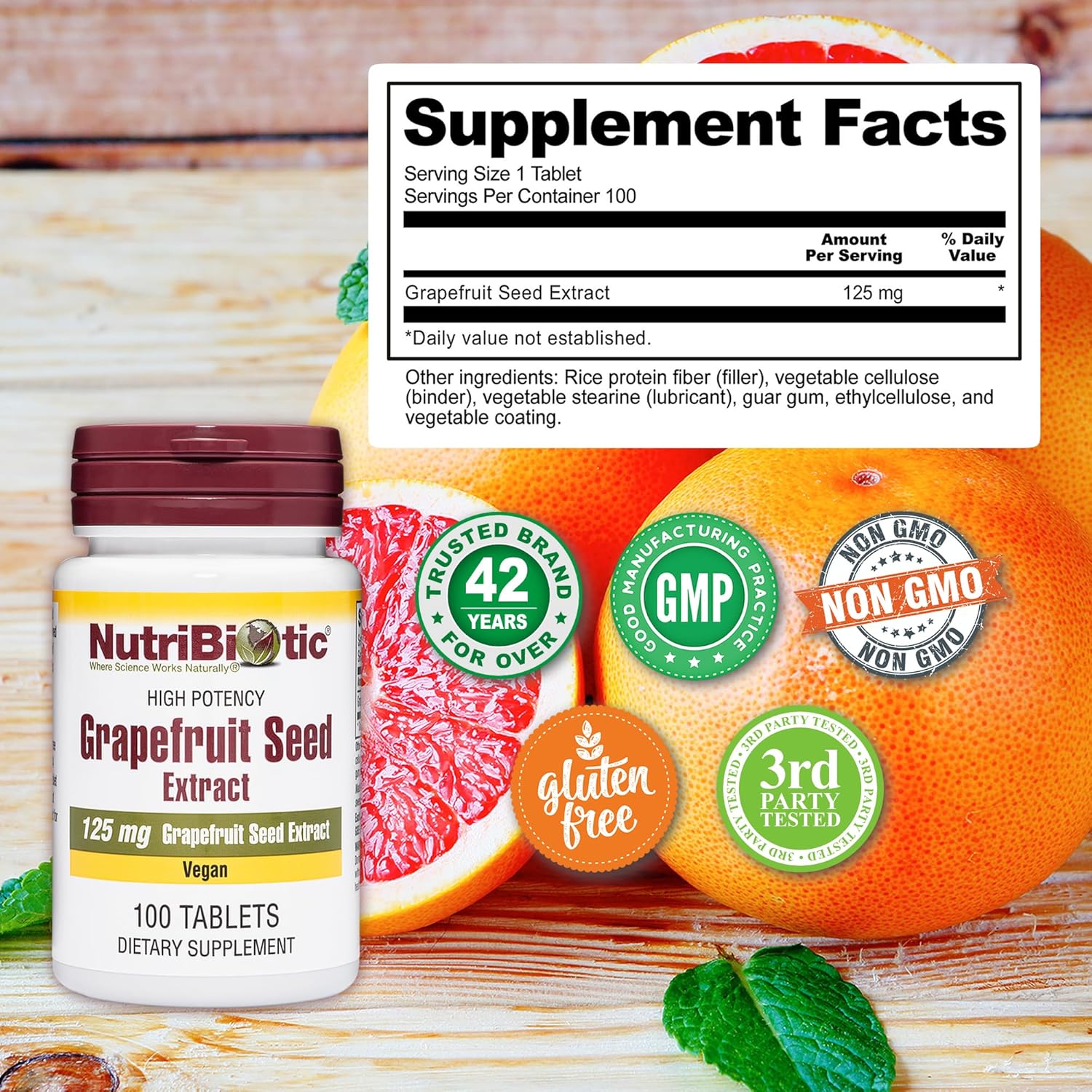 NutriBiotic Grapefruit Seed Extract Tablets 125mg - 100 Count | Premium Grade GSE with Bioflavonoids | Immune & Health Support | Easy to Swallow | Vegan, Gluten Free, Non-GMO