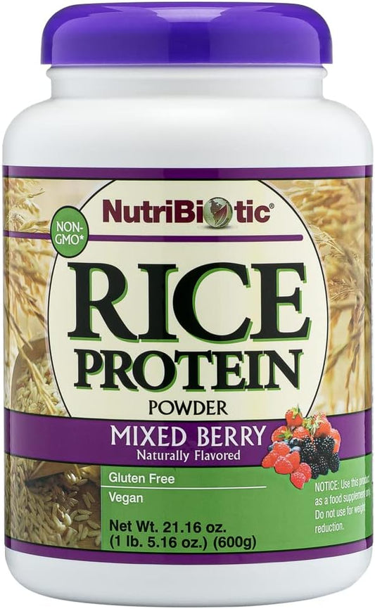 NutriBiotic Mixed Berry Rice Protein Powder - 1 lb 5 oz (600g) | Low Carb, Keto Vegan Protein | Chemical-Free, Non-GMO, Gluten-Free | Easily Digestible & Nutrient-Dense