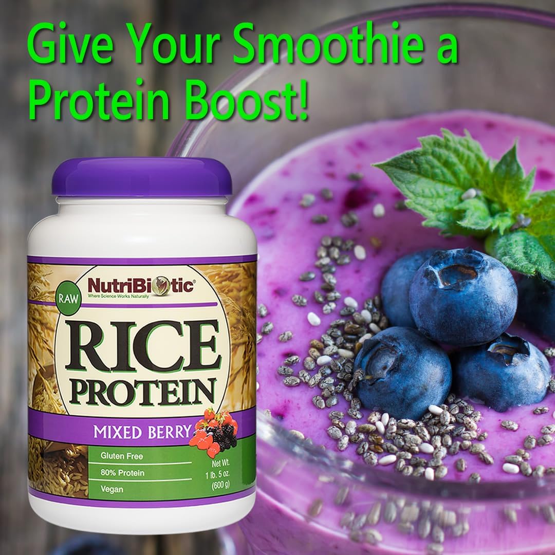 NutriBiotic Mixed Berry Rice Protein Powder - 1 lb 5 oz (600g) | Low Carb, Keto Vegan Protein | Chemical-Free, Non-GMO, Gluten-Free | Easily Digestible & Nutrient-Dense
