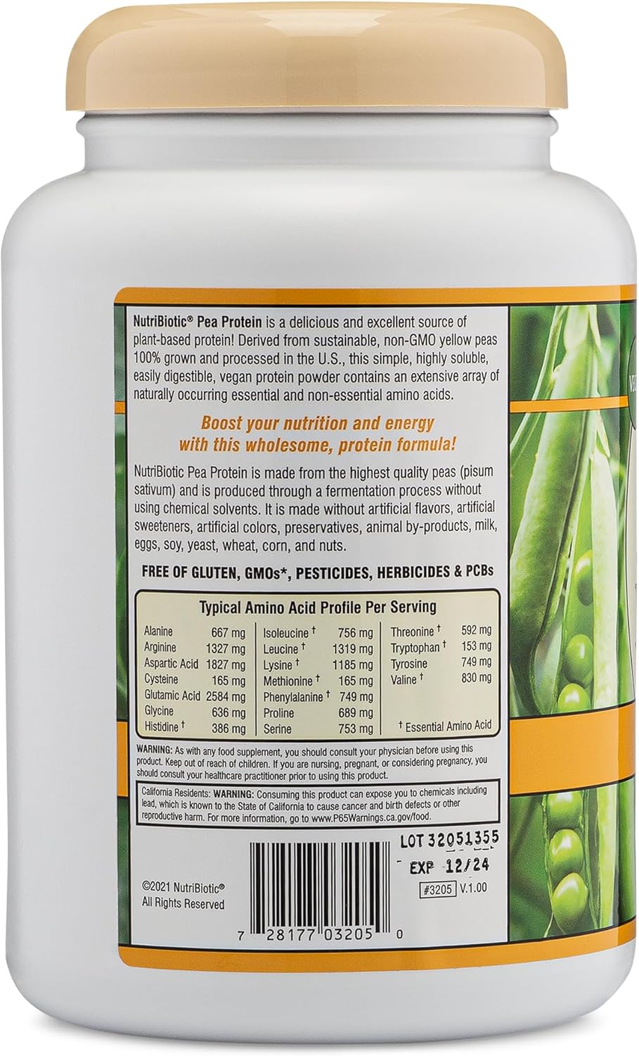 NutriBiotic Vanilla Pea Protein Powder - 21 Oz | Low Carb Vegan Plant Protein | USA Grown & Processed | Creamy & BCAA-Rich | Chemical-Free & Keto Friendly