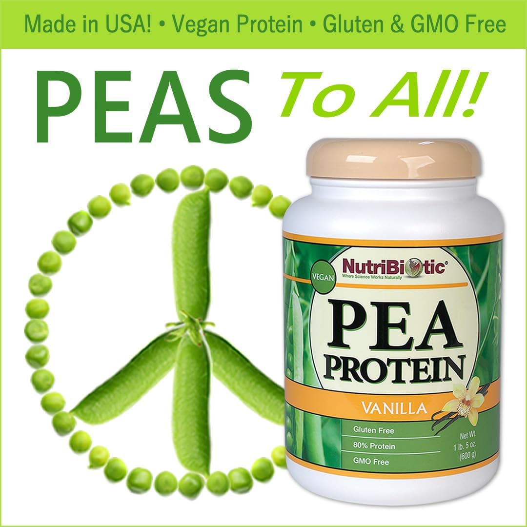 NutriBiotic Vanilla Pea Protein Powder - 21 Oz | Low Carb Vegan Plant Protein | USA Grown & Processed | Creamy & BCAA-Rich | Chemical-Free & Keto Friendly