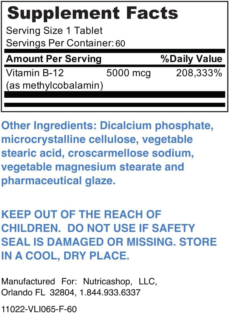 NUTRICASHOP Vitamin B12 Supplements for Energy Boost and Overall Wellness