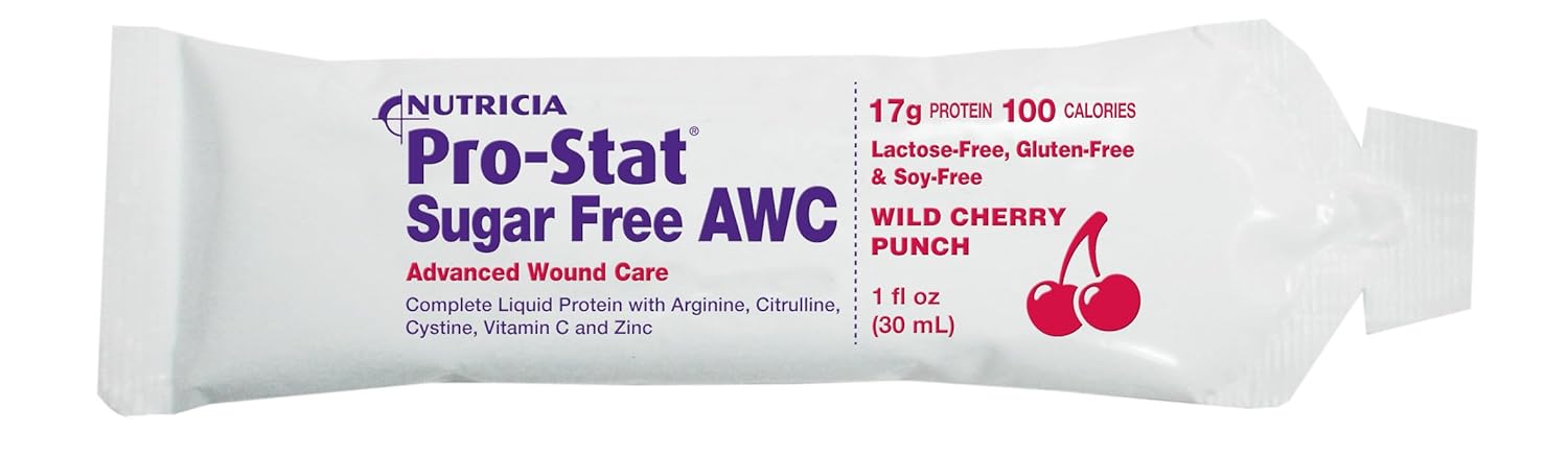Nutricia Pro-Stat AWC Wild Cherry Punch Protein Packets, 1 oz (96 Count) - Sugar-Free Supplement for Wound Care & Muscle Recovery