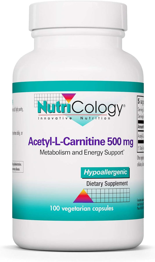 Nutricology ALC 500mg Supplement - Supports Metabolism and Energy, Free Form Amino Acid, Vegetarian Capsules - 100 Ct