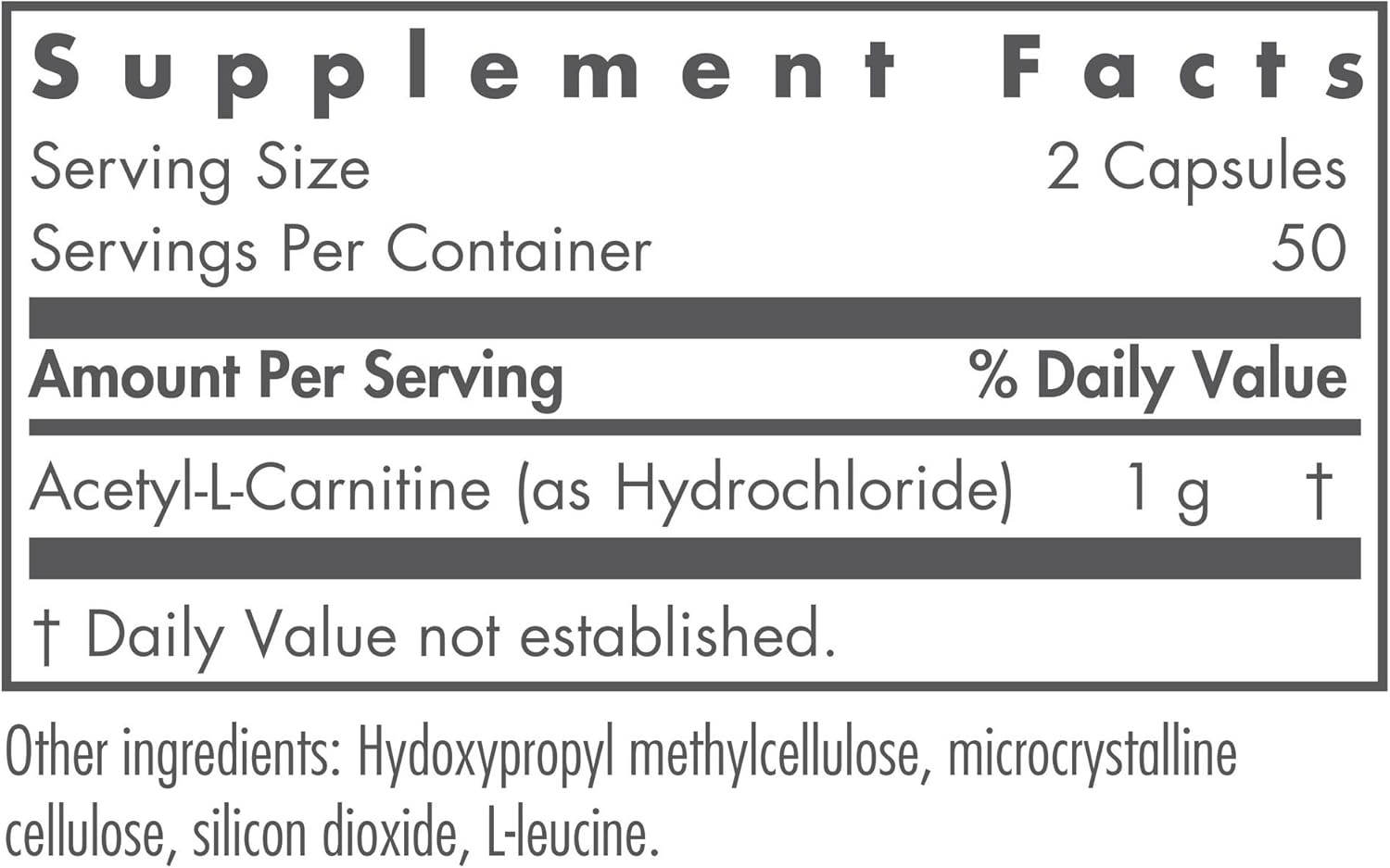 Nutricology ALC 500mg Supplement - Supports Metabolism and Energy, Free Form Amino Acid, Vegetarian Capsules - 100 Ct