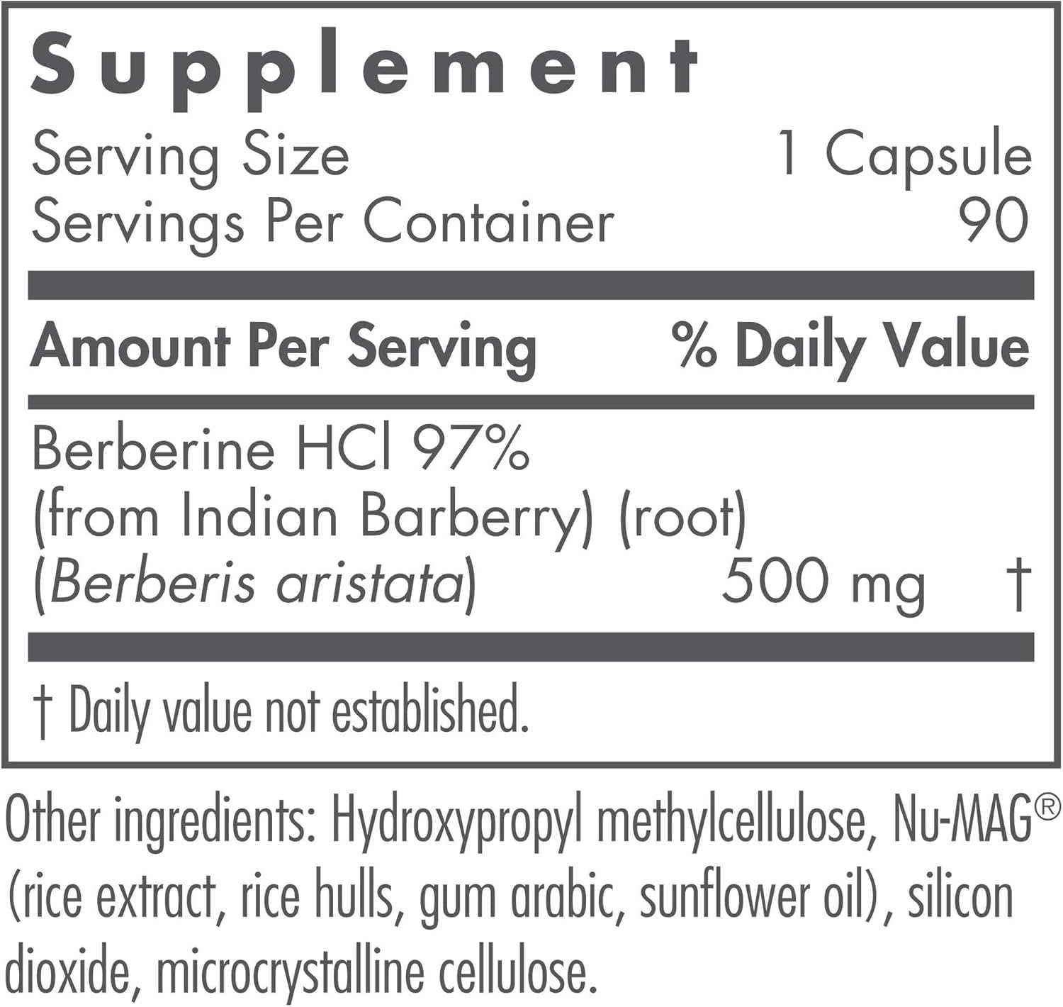 Nutricology Berberine 500mg Supplement - Metabolic Support for Healthy Cholesterol - Indian Barberry Root - 90 Vegetarian Capsules