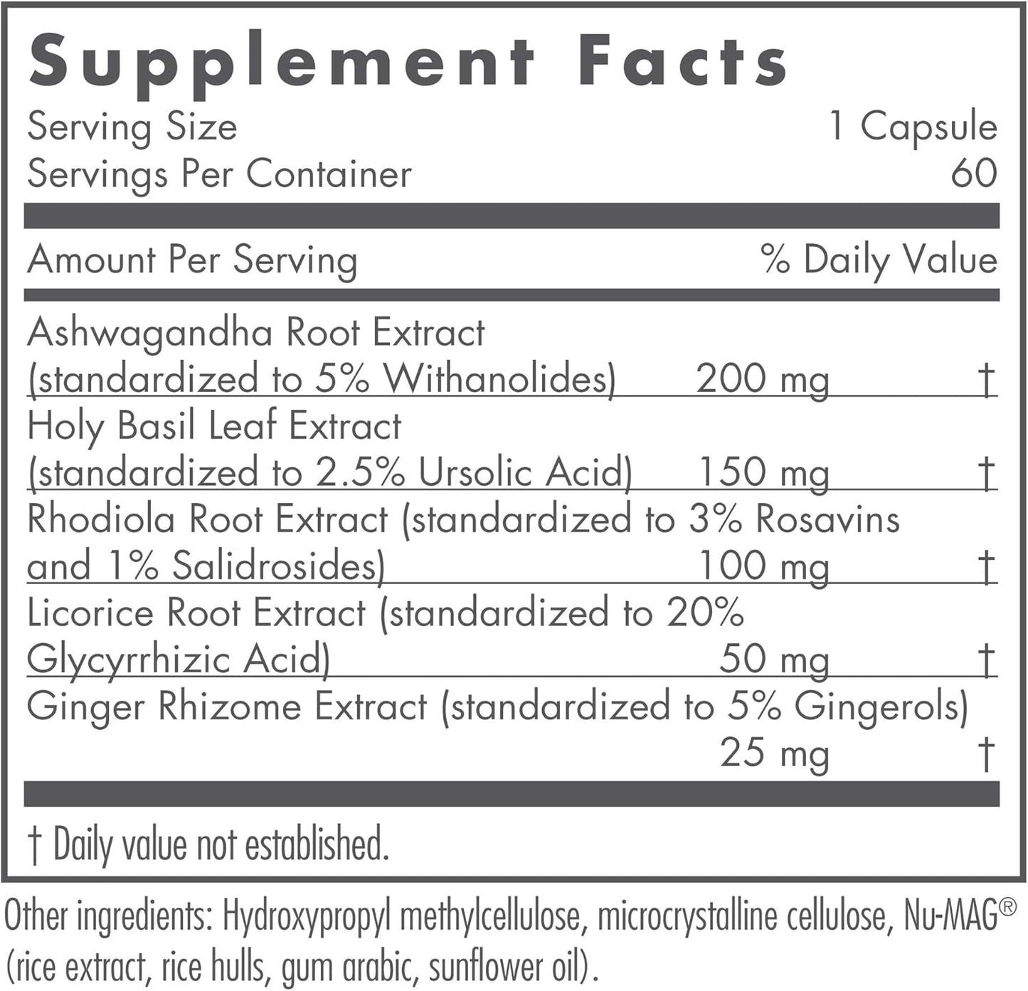 Nutricology Botanical Adapt Stress Support Supplement with Ashwagandha, Rhodiola, Holy Basil - 60 Capsules