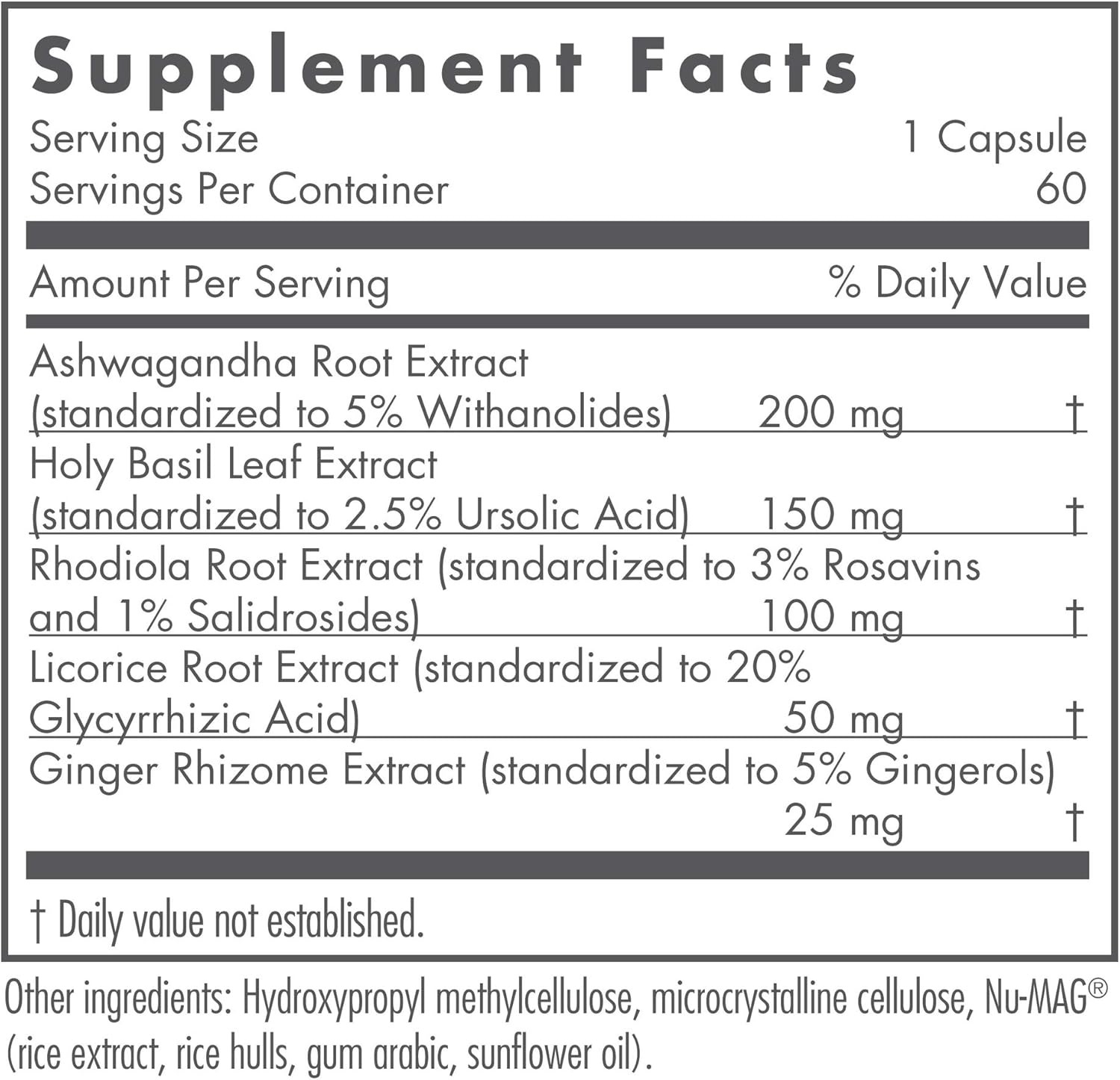 Nutricology Botanical Adapt Stress Support Supplement with Ashwagandha, Rhodiola, Holy Basil - 60 Capsules