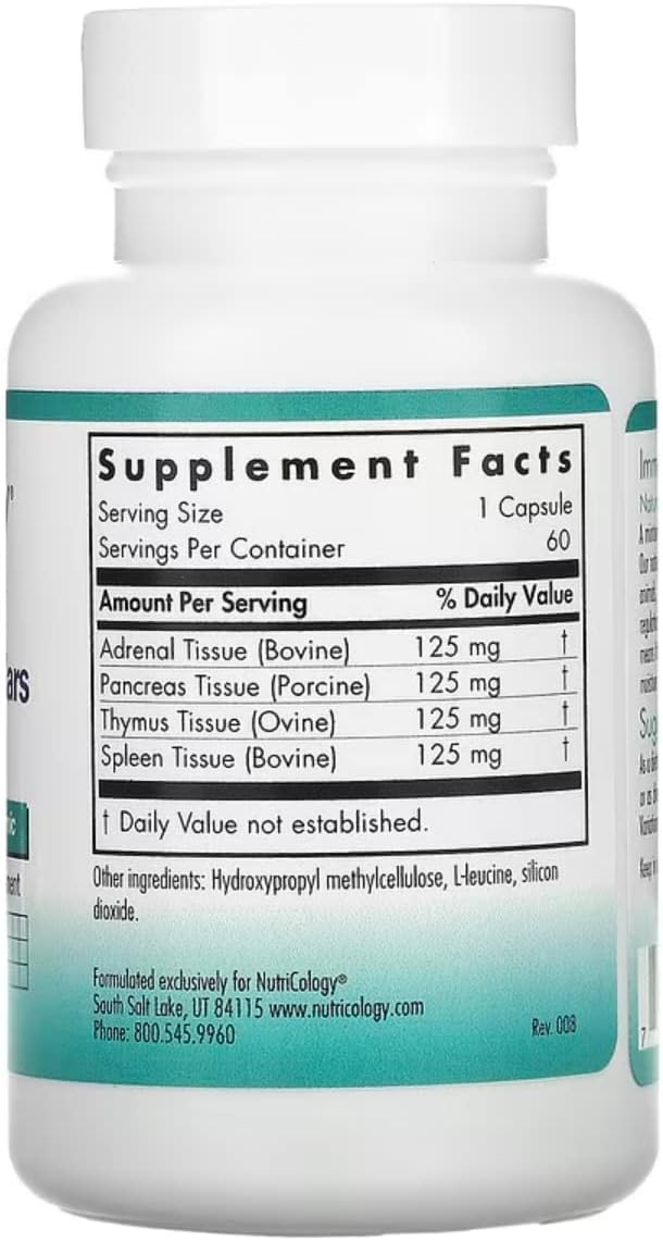 Nutricology ImmoPlex Glandulars Supplement - 60 Capsules - Pancreas, Adrenal, Thymus, Spleen, Beef Organ Complex - Bovine, Ovine, Vegetarian