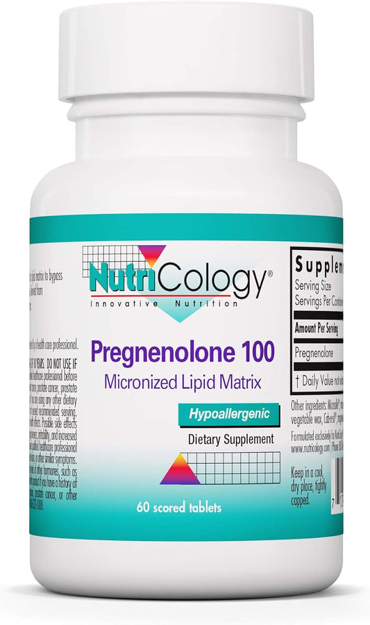 Nutricology Pregnenolone Supplement - 100mg Progesterone Tablets for Hormone & Stress Support, Non-GMO Wild Yam Derived
