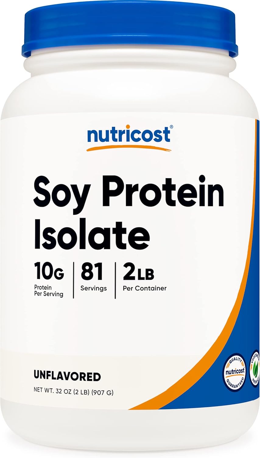 Nutricost 2 LB Unflavored Soy Protein Powder - Vegetarian, Non-GMO, Gluten Free - 10g Protein Per Serving