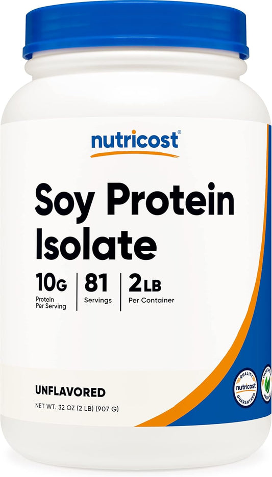 Nutricost 2 LB Unflavored Soy Protein Powder - Vegetarian, Non-GMO, Gluten Free - 10g Protein Per Serving