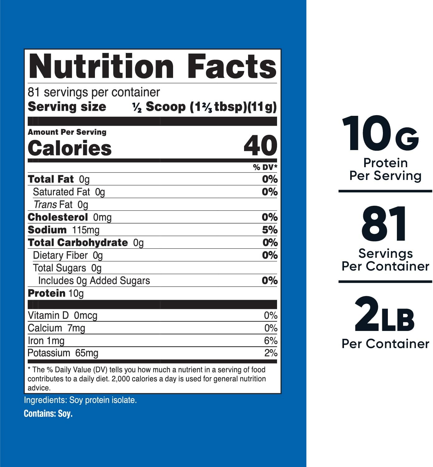 Nutricost 2 LB Unflavored Soy Protein Powder - Vegetarian, Non-GMO, Gluten Free - 10g Protein Per Serving