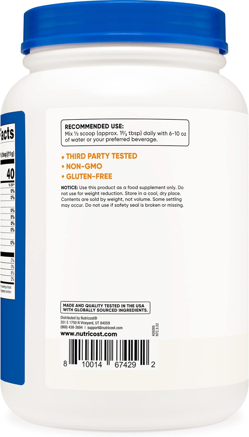 Nutricost 2 LB Unflavored Soy Protein Powder - Vegetarian, Non-GMO, Gluten Free - 10g Protein Per Serving