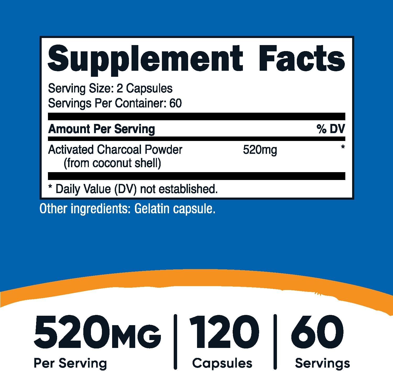 Nutricost Activated Charcoal Capsules - 520mg Premium Powder, Non-GMO, Gluten Free - 120 Count