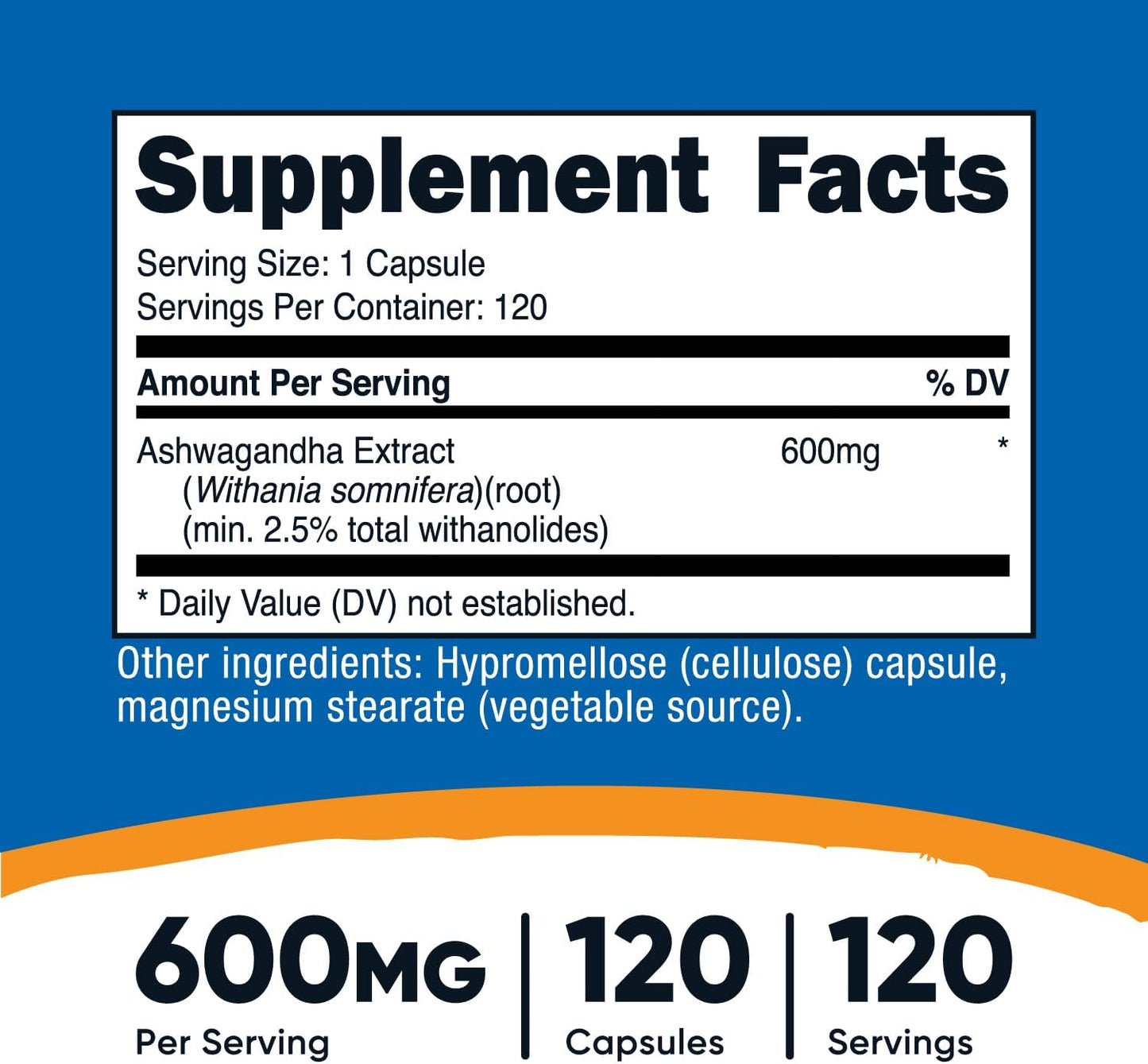 Nutricost Ashwagandha Capsules 600mg - 120 Count Vegetarian Non-GMO Gluten Free Herbal Supplement